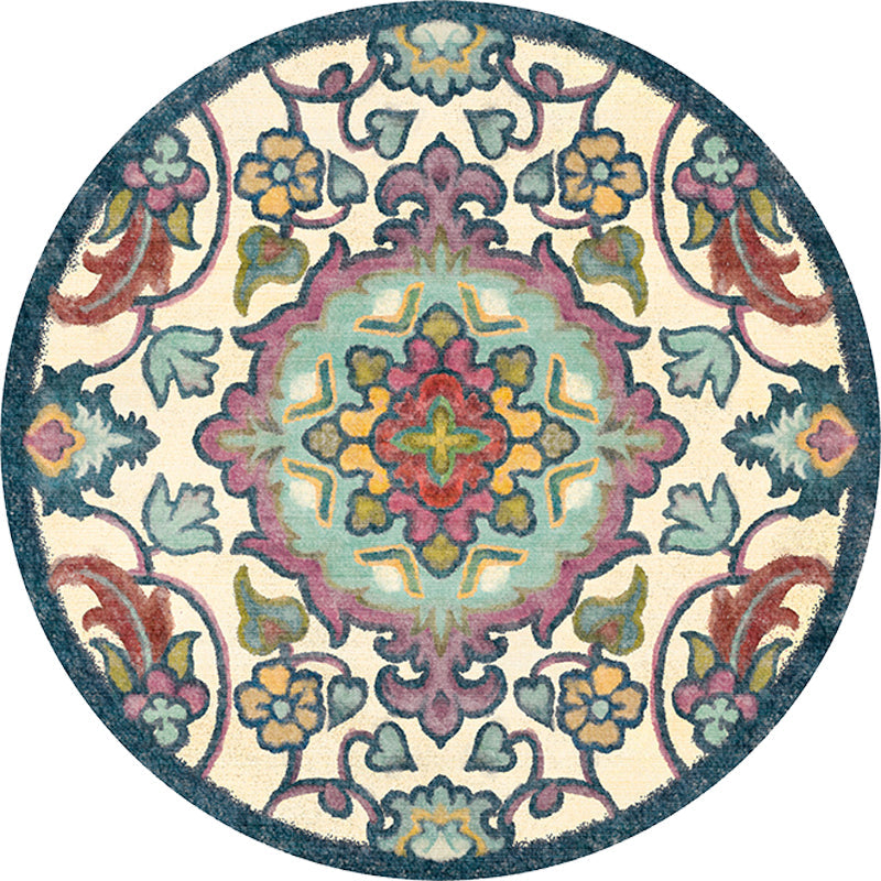 Stylish tribal floral pattern rug Multicolored Moroccan rug Polyester Pet-friendly non-slip backing Washable rug for the living room | Bowlift
