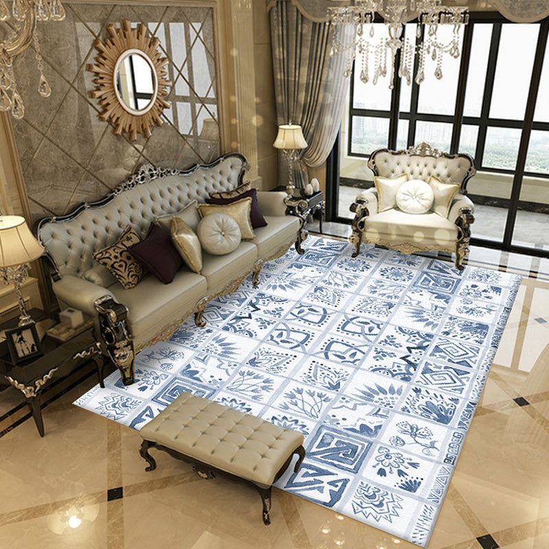 BowLift | Moroccan Azulejo Pattern Carpet Multicolor Polyester Carpet Washable Pet Friendly Non-Slip Area Rug for Living Room