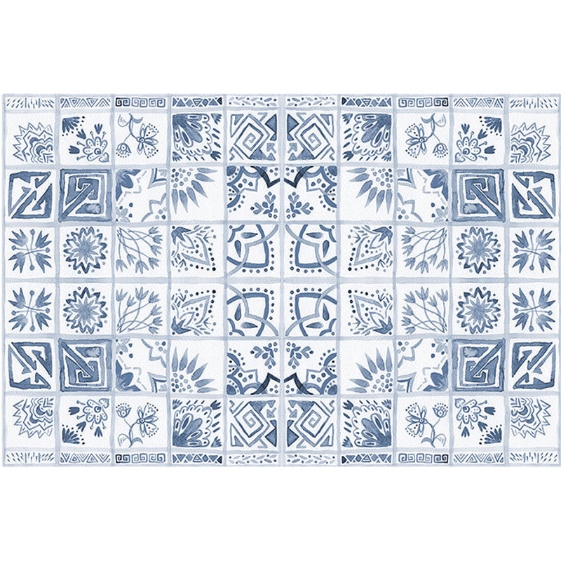 Moroccan azulejo pattern rug Multicolored polyester rug washable pet-friendly non-slip area rug for the living room | Bowlift