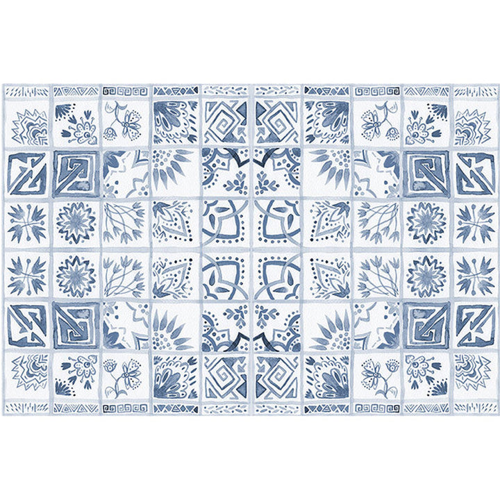 Moroccan azulejo pattern rug Multicolored polyester rug washable pet-friendly non-slip area rug for the living room | Bowlift