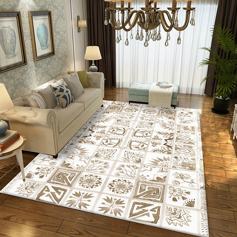 BowLift | Moroccan Azulejo Pattern Carpet Multicolor Polyester Carpet Washable Pet Friendly Non-Slip Area Rug for Living Room