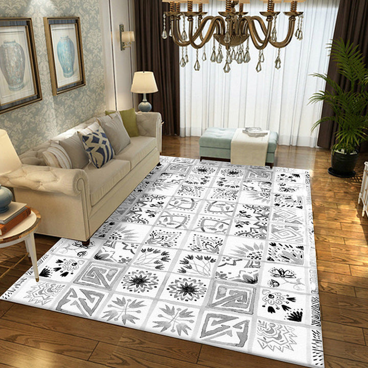 Moroccan azulejo pattern rug Multicolored polyester rug washable pet-friendly non-slip area rug for the living room | Bowlift