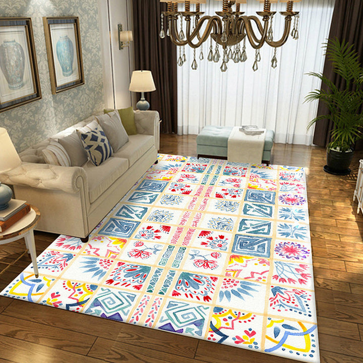 BowLift | Moroccan Azulejo Pattern Carpet Multicolor Polyester Carpet Washable Pet Friendly Non-Slip Area Rug for Living Room