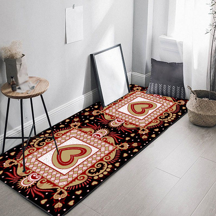 Unique heart pattern rug Black and Green Moroccan rug Polyester Pet-friendly Non-slip backing Washable rug for the living room | Bowlift