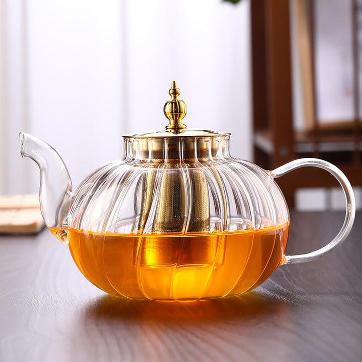 BowLift 丨1250ml Striped Glass Teapot, Tea Separator for Home Office Gifting