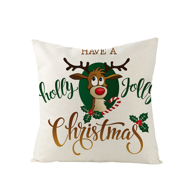 Festive Linen-Texture Decorative Throw Pillow Cover with Sleigh Rides Graphic