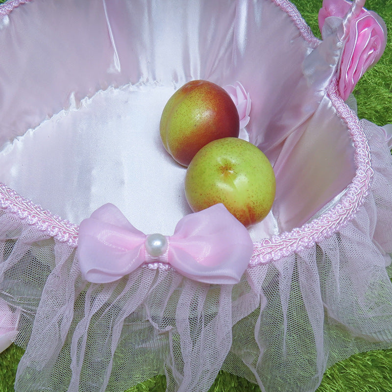 Ladies Elegant Decorative Basket with Tulle and Flowers Bowlift