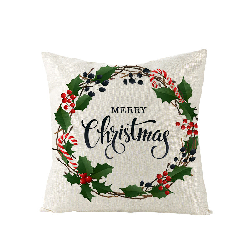 Festive Linen-Texture Decorative Throw Pillow Cover with Sleigh Rides Graphic