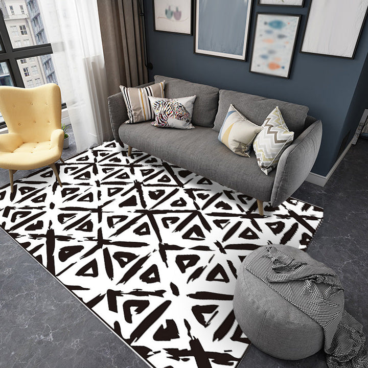 Black geometric pattern rug polyester modern rug washable non-slip pet-friendly rug for the living room | Bowlift
