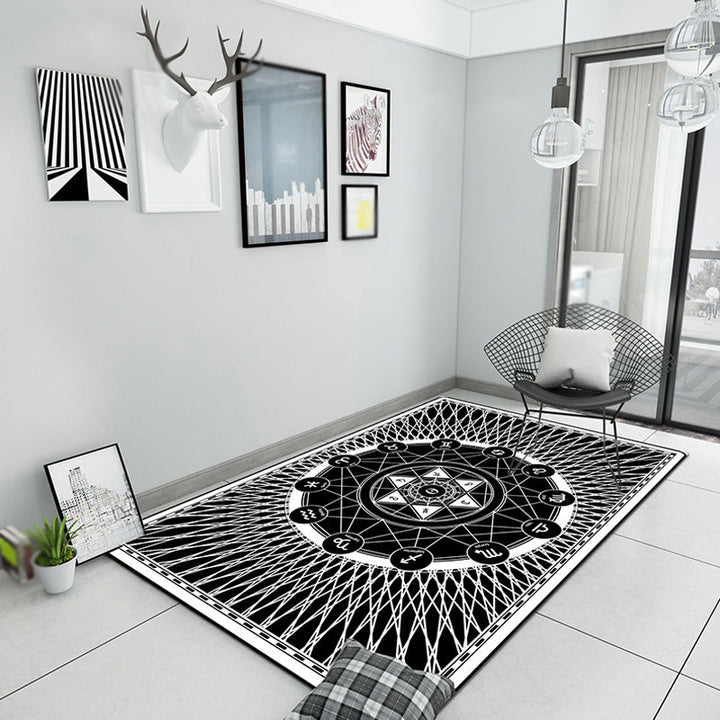 Black geometric pattern rug polyester modern rug washable non-slip pet-friendly rug for the living room | Bowlift