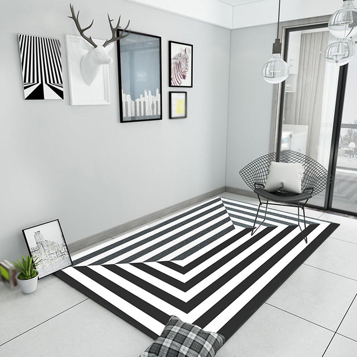 Black geometric pattern rug polyester modern rug washable non-slip pet-friendly rug for the living room | Bowlift
