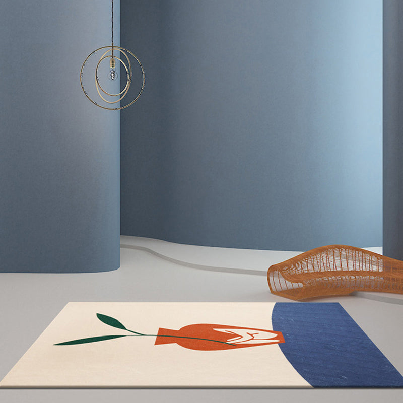 BowLift | Modernist Vase Pattern Rug Blue and Orange Polyester Rug Non-Slip Back Washable Pet-Friendly Rug for Home