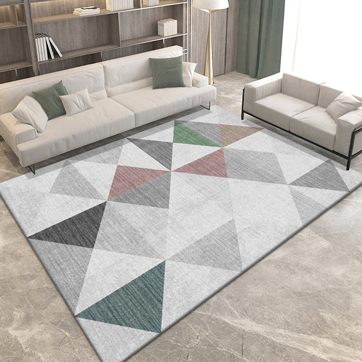 Modern geometric pattern rug Multicolored Polyester rug Non-slip backing Washable Pet-friendly flooring for bedroom | Bowlift