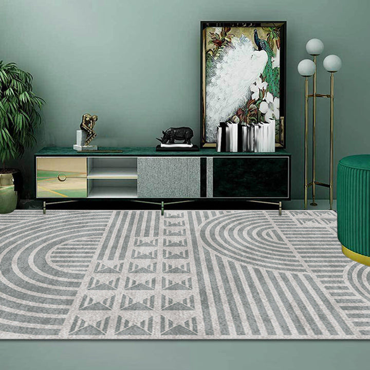 Creative Modernist Carpet Polyester Geometric and Stripe Pattern Carpet Washable Pet-Friendly Non-Slip Carpet for the Living Room | Bowlift
