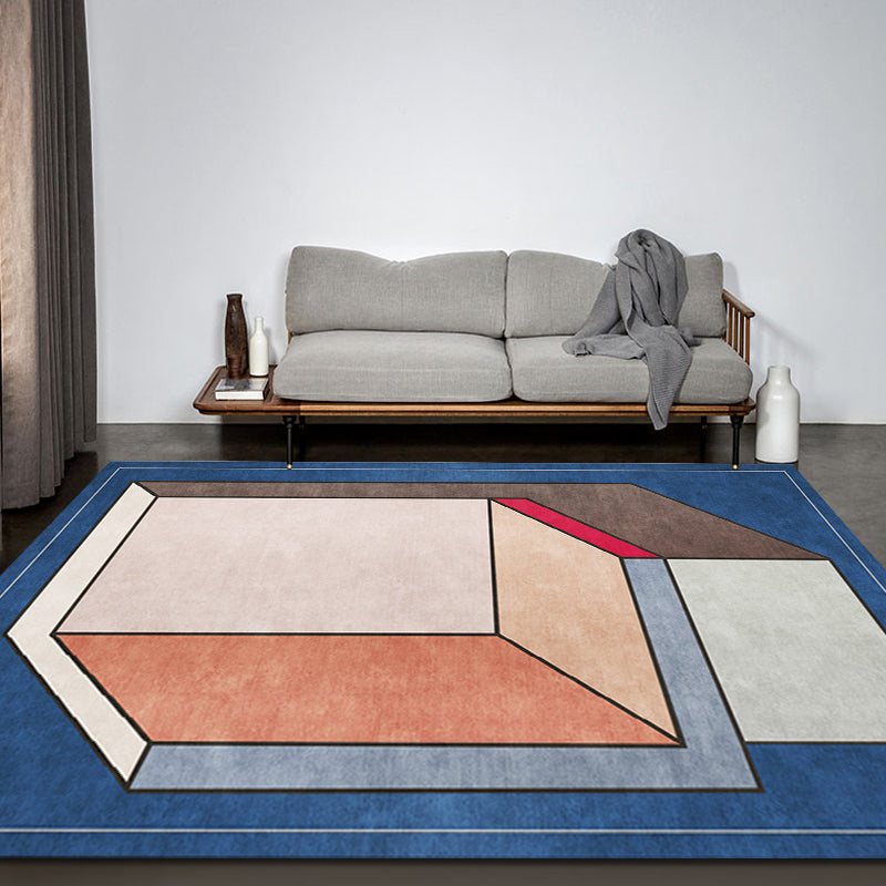 BowLift | Funky Nordic Rug Gray and Blue 3D Geometric Pattern Rug Pet-Friendly Non-Slip Washable Area Rug for Decoration