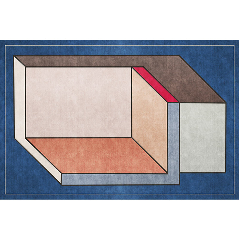 BowLift | Funky Nordic Rug Gray and Blue 3D Geometric Pattern Rug Pet-Friendly Non-Slip Washable Area Rug for Decoration