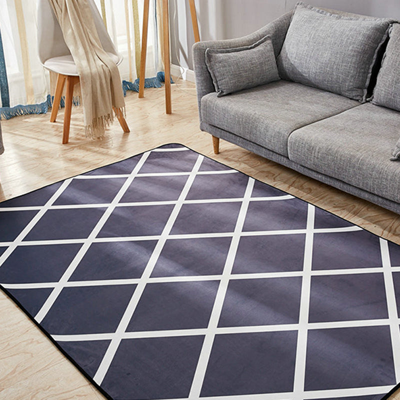 Modern geometric pattern rug gray and blue polyester rug with non-slip back washable pet-friendly rug for home | Bowlift
