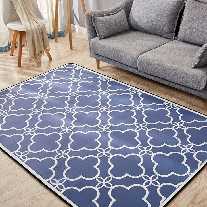 Modern geometric pattern rug gray and blue polyester rug with non-slip back washable pet-friendly rug for home | Bowlift