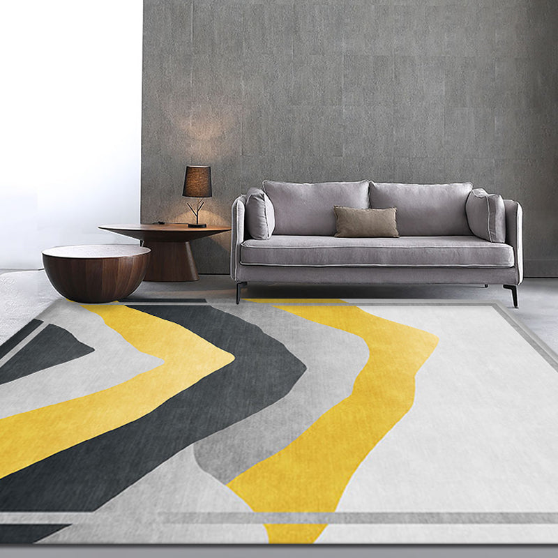 BowLift | Gray and Yellow Color Block Carpet Polyester Modern Carpet Washable Non-Slip Pet-Friendly Carpet for the Living Room