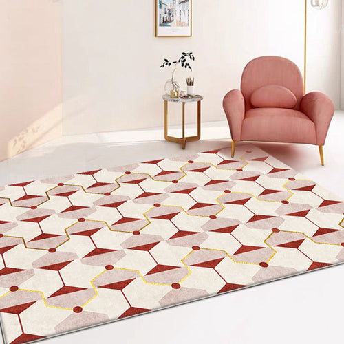 BowLift | Novelty Geometric Pattern Rug Red Polyester Rug Non-Slip Back Washable Pet-Friendly Rug for Home
