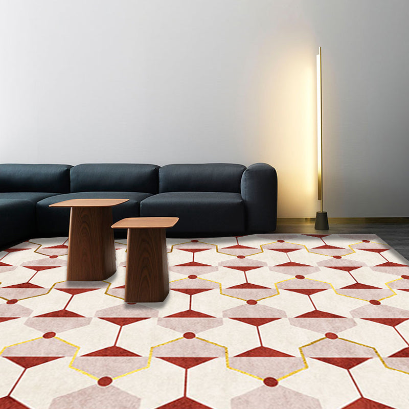 BowLift | Novelty Geometric Pattern Rug Red Polyester Rug Non-Slip Back Washable Pet-Friendly Rug for Home