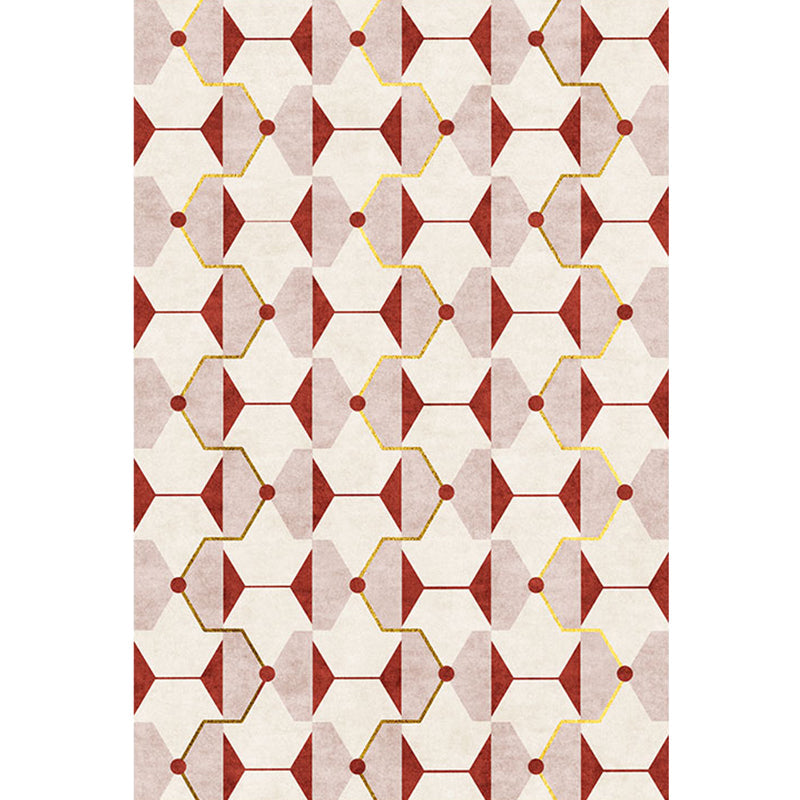 BowLift | Novelty Geometric Pattern Rug Red Polyester Rug Non-Slip Back Washable Pet-Friendly Rug for Home