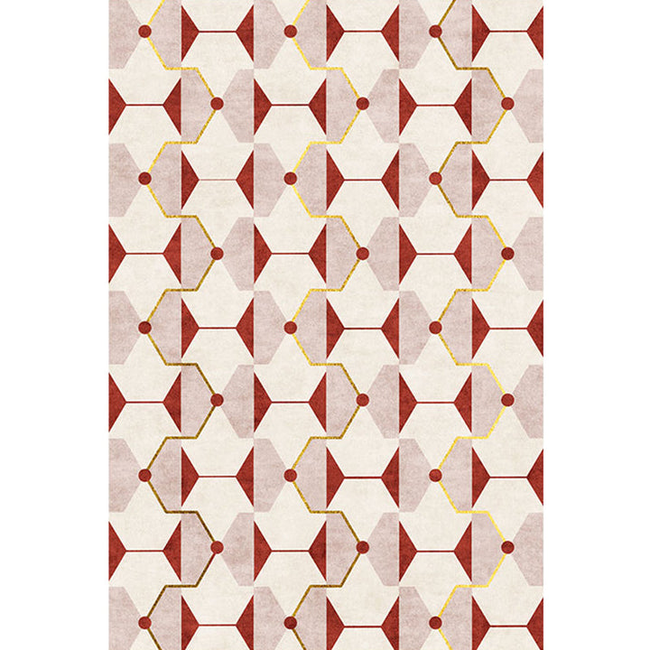 BowLift | Novelty Geometric Pattern Rug Red Polyester Rug Non-Slip Back Washable Pet-Friendly Rug for Home