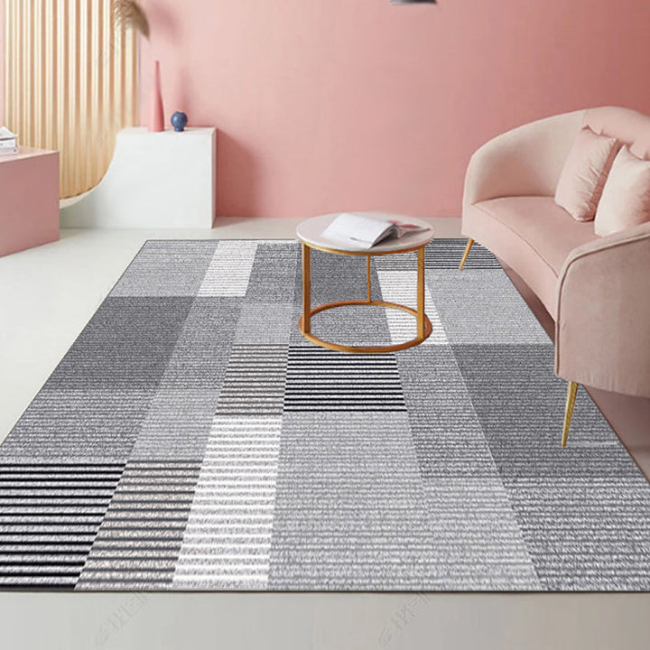 BowLift | Modernist striped pattern carpet light gray and pink polyester rug non-slip back washable pet-friendly rug for home