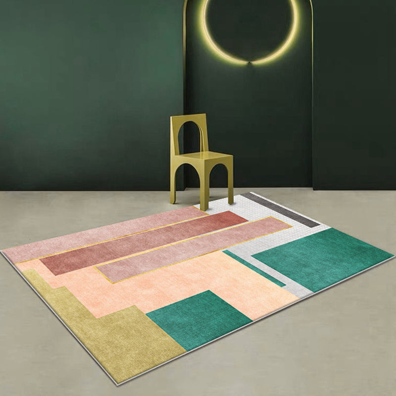 BowLift | Modern Color Block Area Rug Green and Red Polyester Rug Non-Slip Back Washable Pet Friendly Carpet for Home