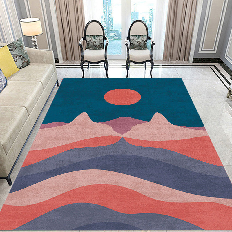 BowLift | Navy Blue Multi-Pattern Rug Polyester Oriental Rug Washable Non-Slip Pet-Friendly Area Rug for the Living Room