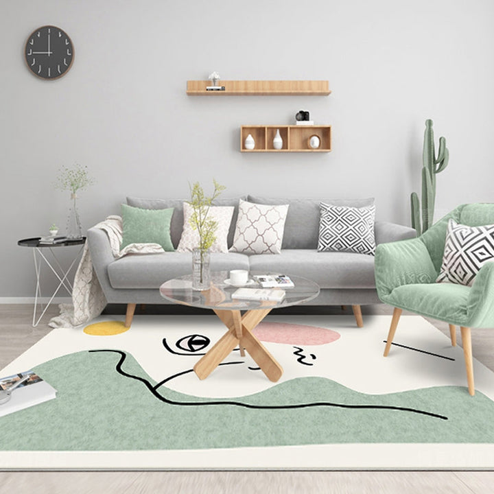 BowLift | Stylish Green Modernist Area Rug Polyester Abstract Rug Washable Pet-Friendly Non-Slip Carpet for Living Room