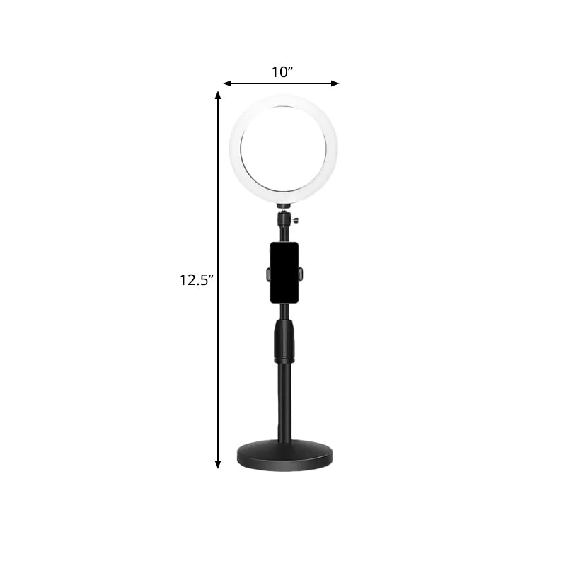 BowLift | Minimalistic Circular Make-Up Lamp Metal Mobile Phone Holder USB LED Fill Light in Black