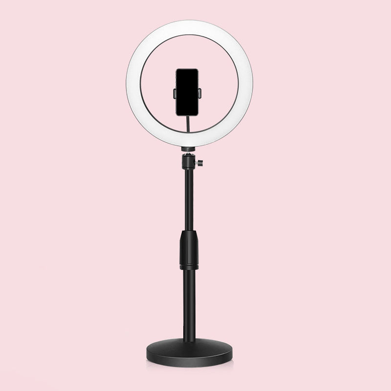 BowLift | Minimalistic Circular Make-Up Lamp Metal Mobile Phone Holder USB LED Fill Light in Black