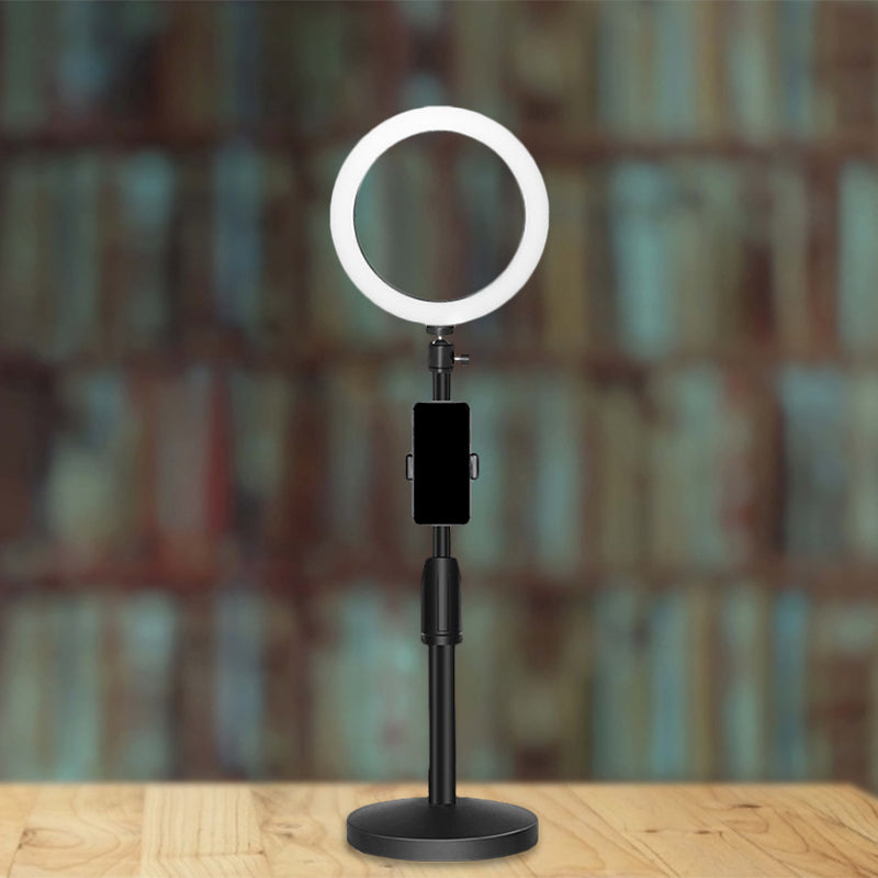 BowLift | Minimalistic Circular Make-Up Lamp Metal Mobile Phone Holder USB LED Fill Light in Black