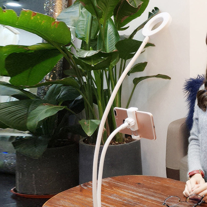 BowLift | Metal Round USB Mirror Lamp Simplicity Black/White Finish Portable LED Fill Light with Flexible Arm