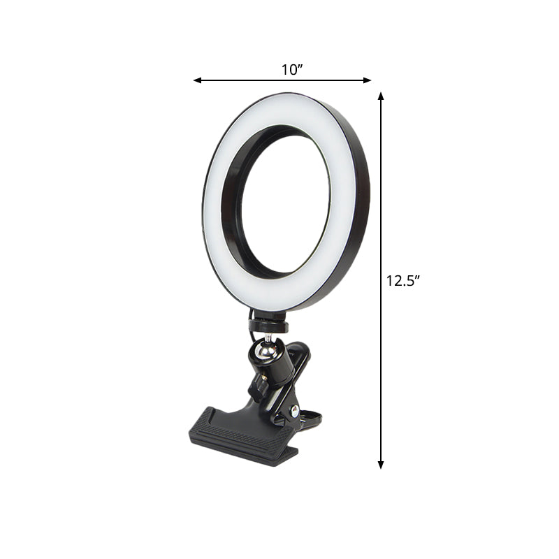 BowLift | Mobile Phone Support LED Portable Mirror Light Minimalistic Black Clip On Fill Flush Lamp with Circle Metal Shade