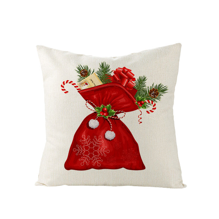 Festive Linen-Texture Decorative Throw Pillow Cover with Sleigh Rides Graphic