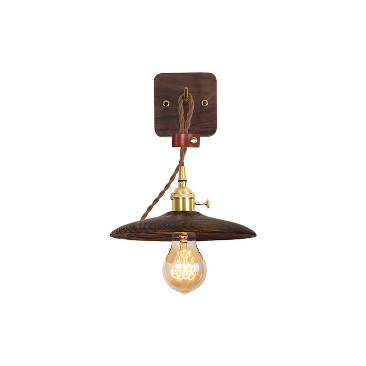 BowLift | Wooden Tray Plug Wall Lighting Ideas Rustic 1 Light Bulb 8"/10" Wide Nightstand Wall Lamp in Brown with Extra Long Cable