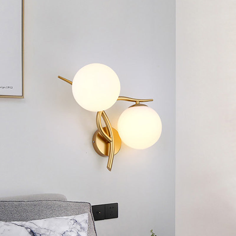BowLift | Gold Winding Wall Light Modern 2 Heads Metal Wall Lamp with Orb Milk Glass Shade