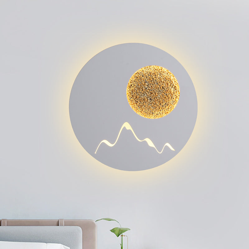 BowLift | Mini Round/Rectangle Slim LED Ceiling Light Nordic Metal Bedroom Wall Lamp Sconces in Black/White/Grey with Full Moon Mountain Pattern
