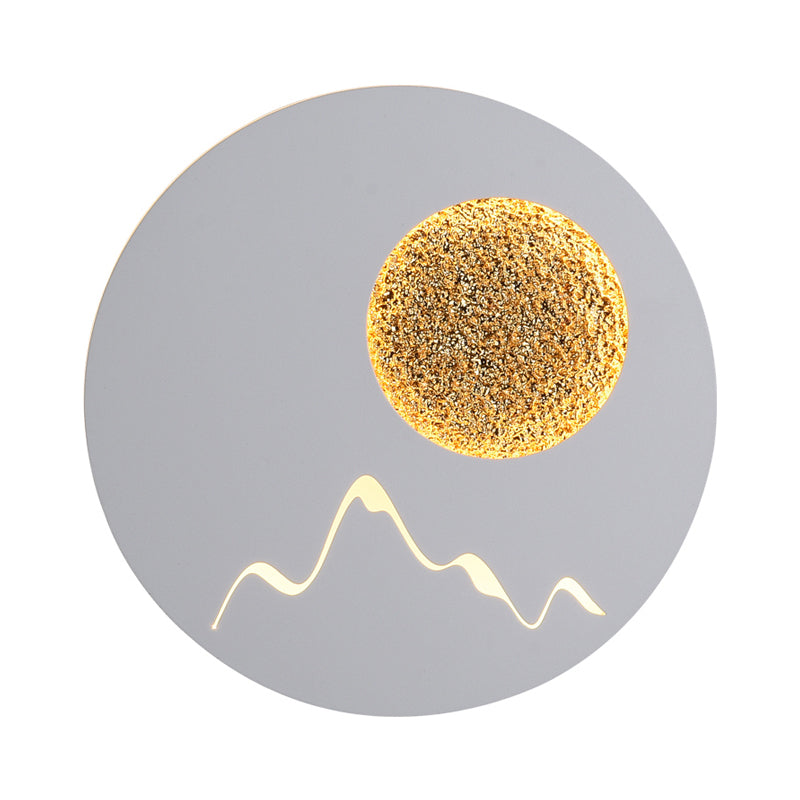 BowLift | Mini Round/Rectangle Slim LED Ceiling Light Nordic Metal Bedroom Wall Lamp Sconces in Black/White/Grey with Full Moon Mountain Pattern