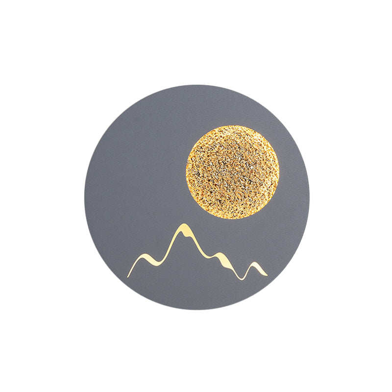 BowLift | Mini Round/Rectangle Slim LED Ceiling Light Nordic Metal Bedroom Wall Lamp Sconces in Black/White/Grey with Full Moon Mountain Pattern