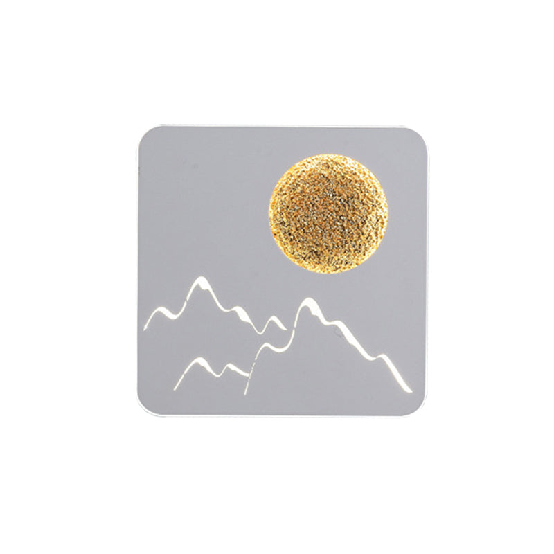 BowLift | Mini Round/Rectangle Slim LED Ceiling Light Nordic Metal Bedroom Wall Lamp Sconces in Black/White/Grey with Full Moon Mountain Pattern