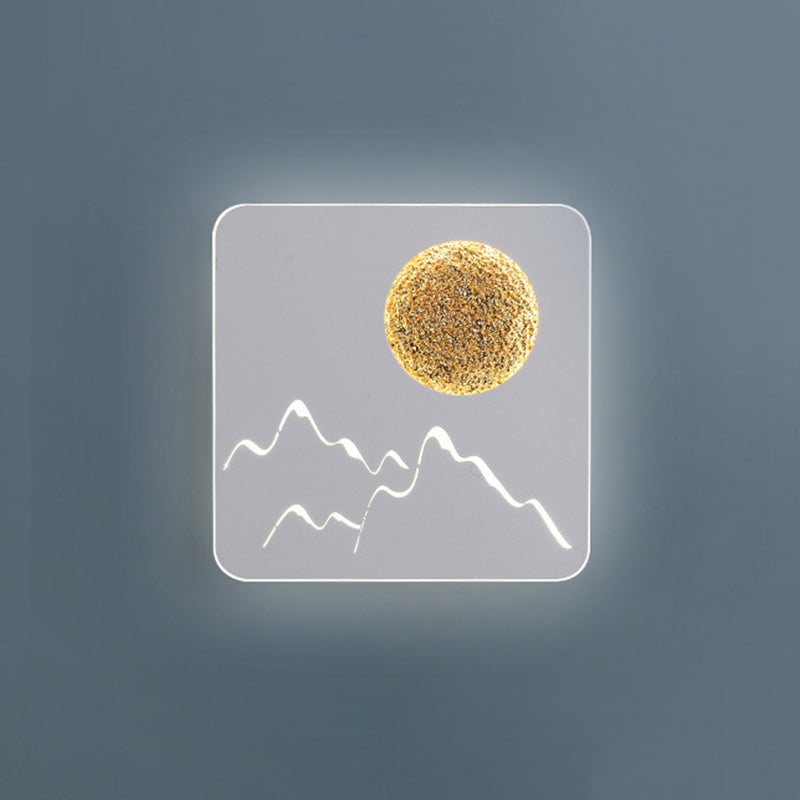 BowLift | Mini Round/Rectangle Slim LED Ceiling Light Nordic Metal Bedroom Wall Lamp Sconces in Black/White/Grey with Full Moon Mountain Pattern