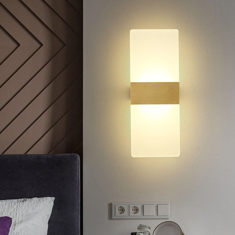BowLift | Rectangular Flush Wall Light Minimalist Acrylic Night Light with Gold Band, Warm/White Light