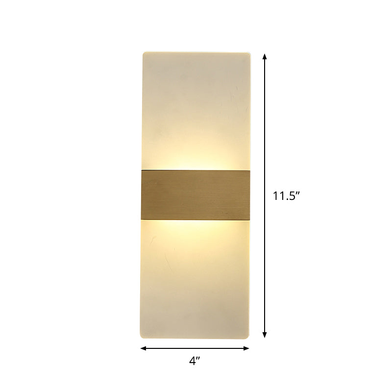 BowLift | Rectangular Flush Wall Light Minimalist Acrylic Night Light with Gold Band, Warm/White Light