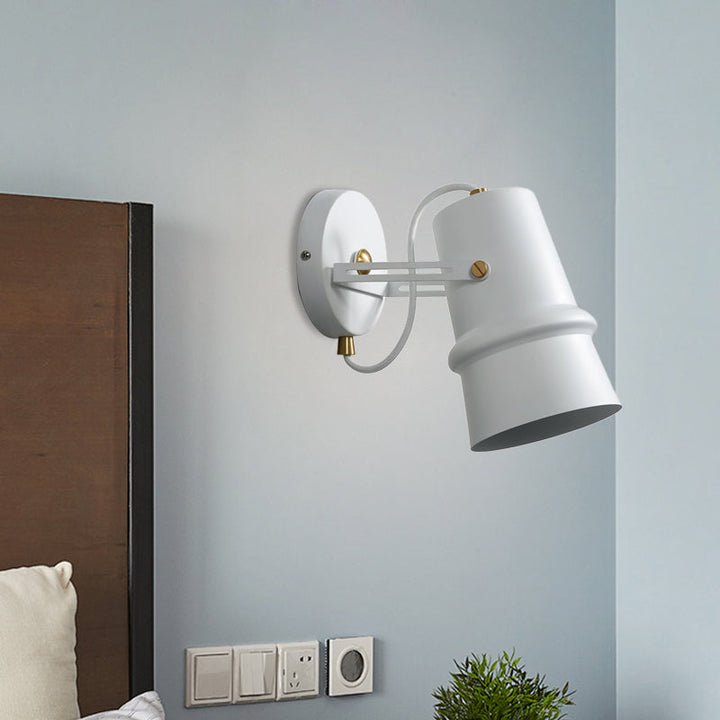 BowLift | Black/White Cone Wall Lamp Vintage Iron 1-Head Living Room Adjustable Wall Light Lighting Fixture