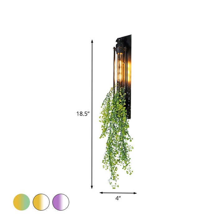 BowLift | Tubular Cage Corridor Wall Lighting Farm Iron 1-Head Yellow and Green/White/Purple and White Wall Lamp with Artificial Flower