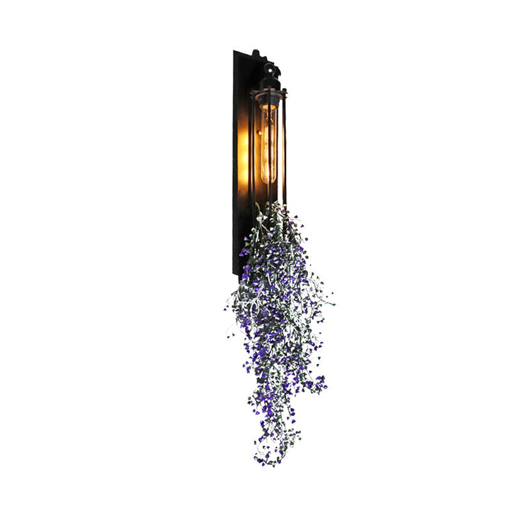 BowLift | Tubular Cage Corridor Wall Lighting Farm Iron 1-Head Yellow and Green/White/Purple and White Wall Lamp with Artificial Flower