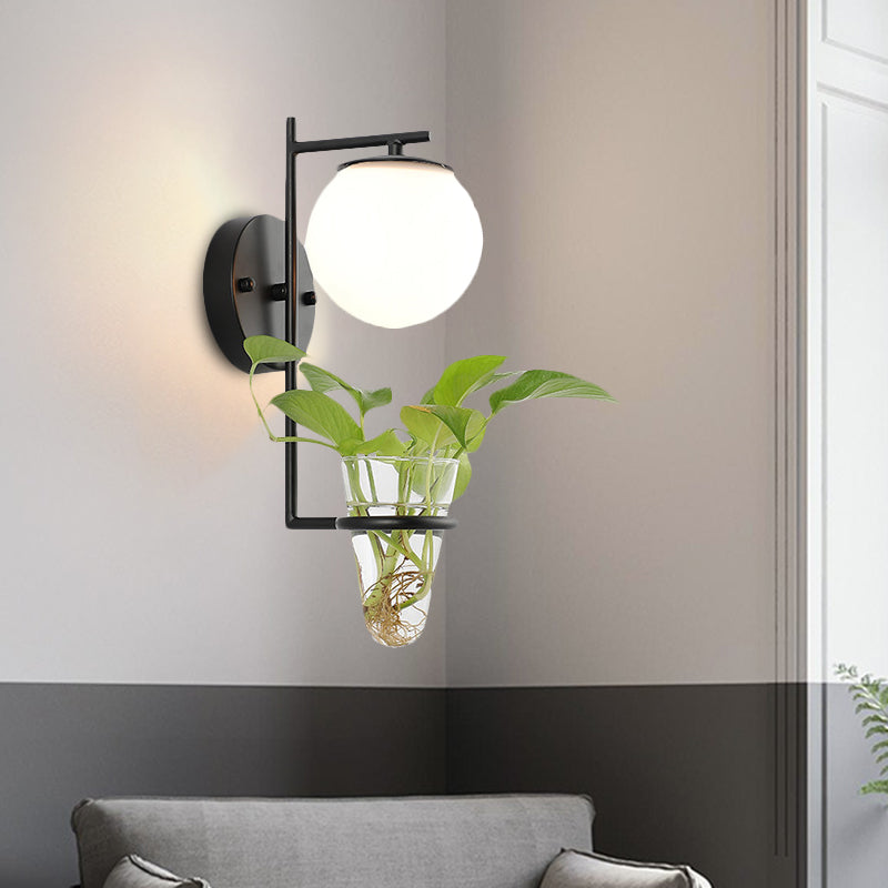 BowLift | Gold/Black Globe Wall Light Antique Cream/Smoke Grey Glass 1-Head Bedroom Wall Lamp with Clear Glass Plant Cup